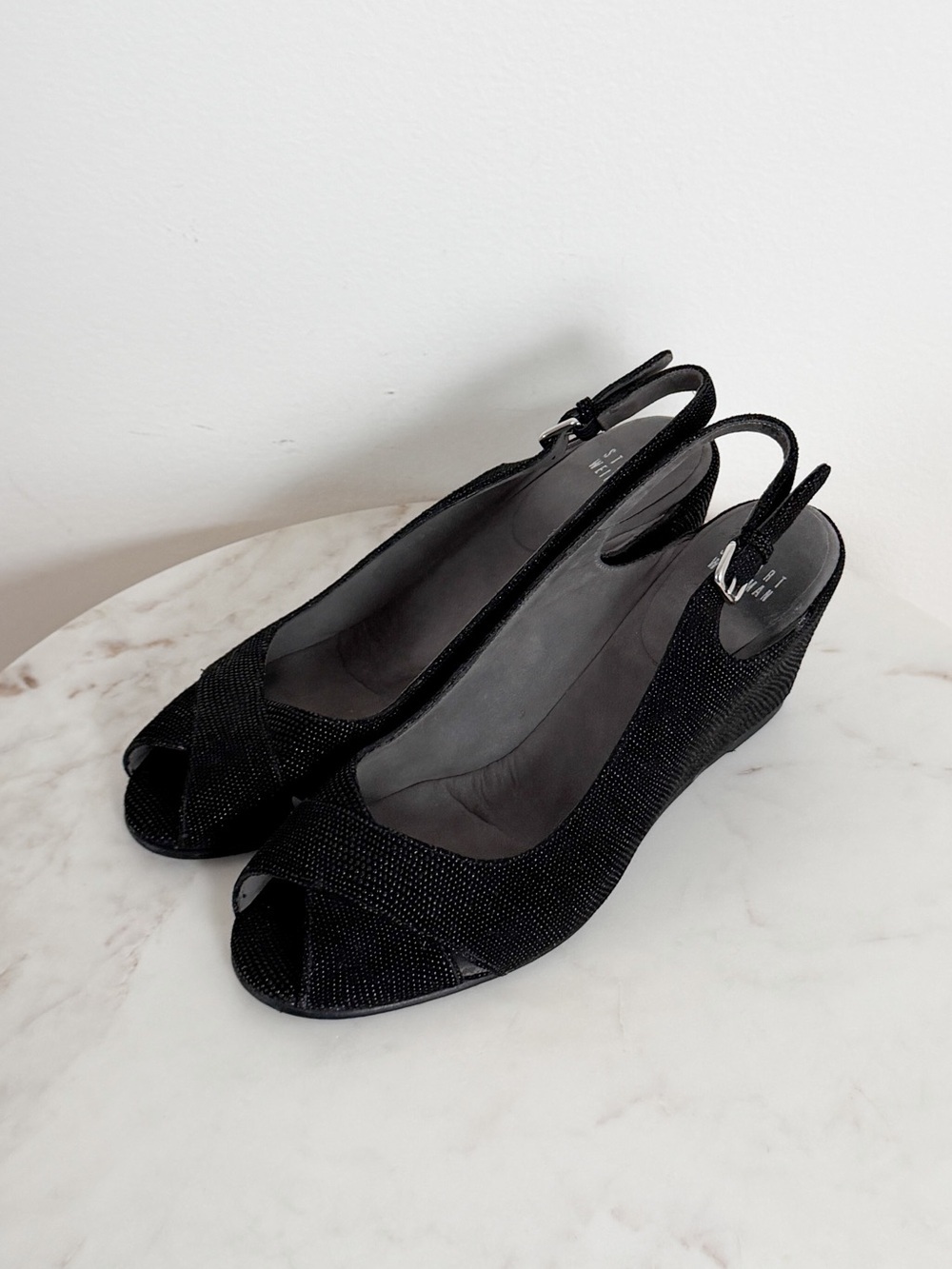 Stuart Weitzman Textured Wedge Heels Slingback Sandals Size 8.5 - Picture 2 of 7